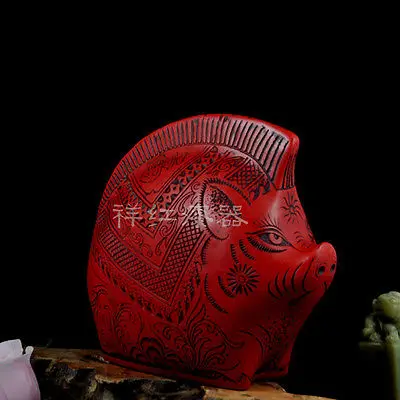 

Elaborate Interesting Chinese Traditional Technology Red Lacquerware Pig Statue