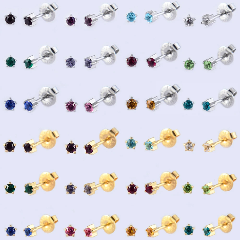 Showlove-1Pair New Gold & steel Star Surgical Steel Crystal CZ Gem Ear Studs Earrings Tragus Cartilage Piercing Jewelry 1mm