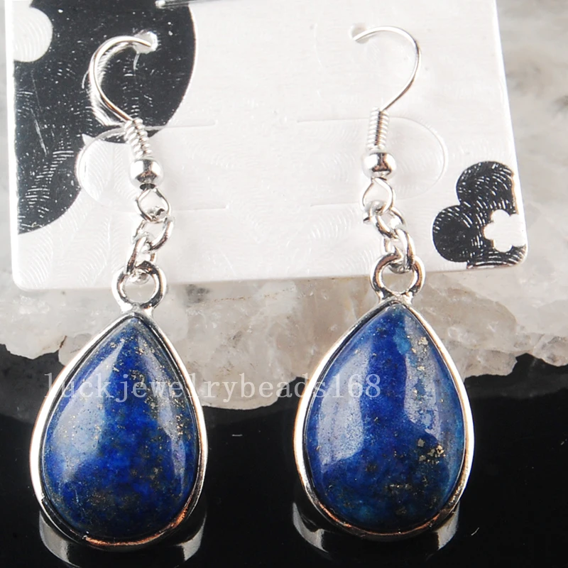 Fashion Jewelry 15x25mm Beatiful Natural Lapis Lazuli Drop Art Earrings 1Pair C3613