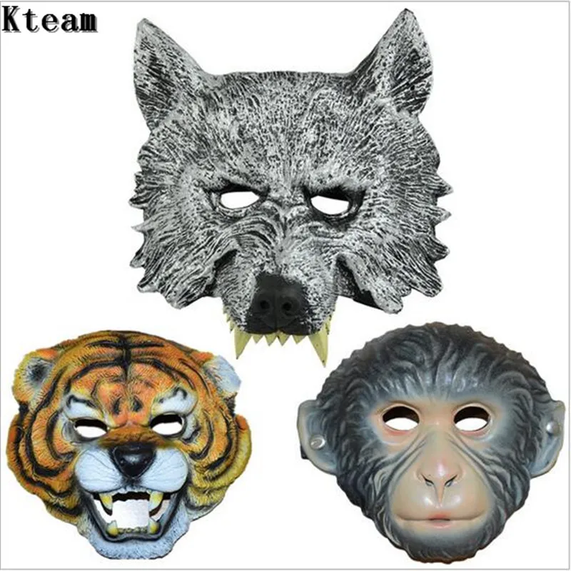 

Realistic Fur Mane Animal Mask Creepy Animal Tiger/Monkey/Wolf Partern Full Face Mask Cosplay Halloween Party Mask Costume Toys