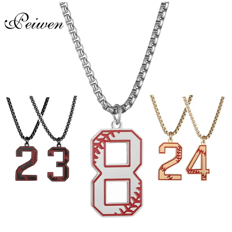 Stainless Steel 0-9 Number Baseball Pendant Necklace Charm Chain Choker For men Basketball Digital Necklace Fashion Jewelry Gift