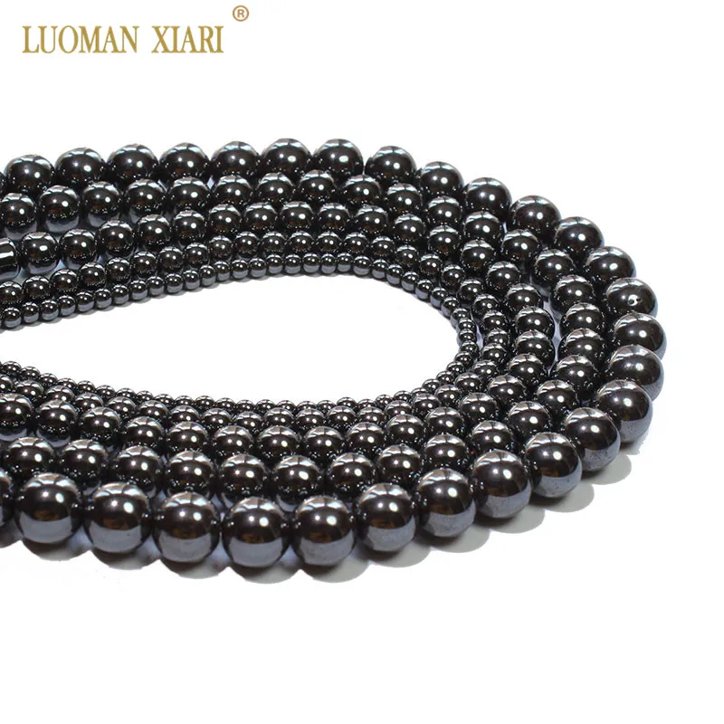 Wholesale Natural Round Stone Beads Black Hematite Iron Selectable 4/6/8/12MM For Jewelry Making DIY Bracelet Necklace 15\'\'