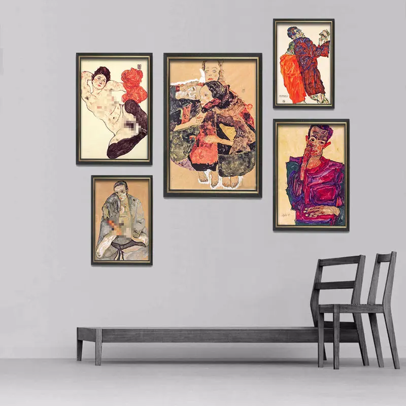 Egon Schiele Body Color Delineation Sketch Canvas Art Print Painting Poster, Wall Picture For Living Room, Home Decor