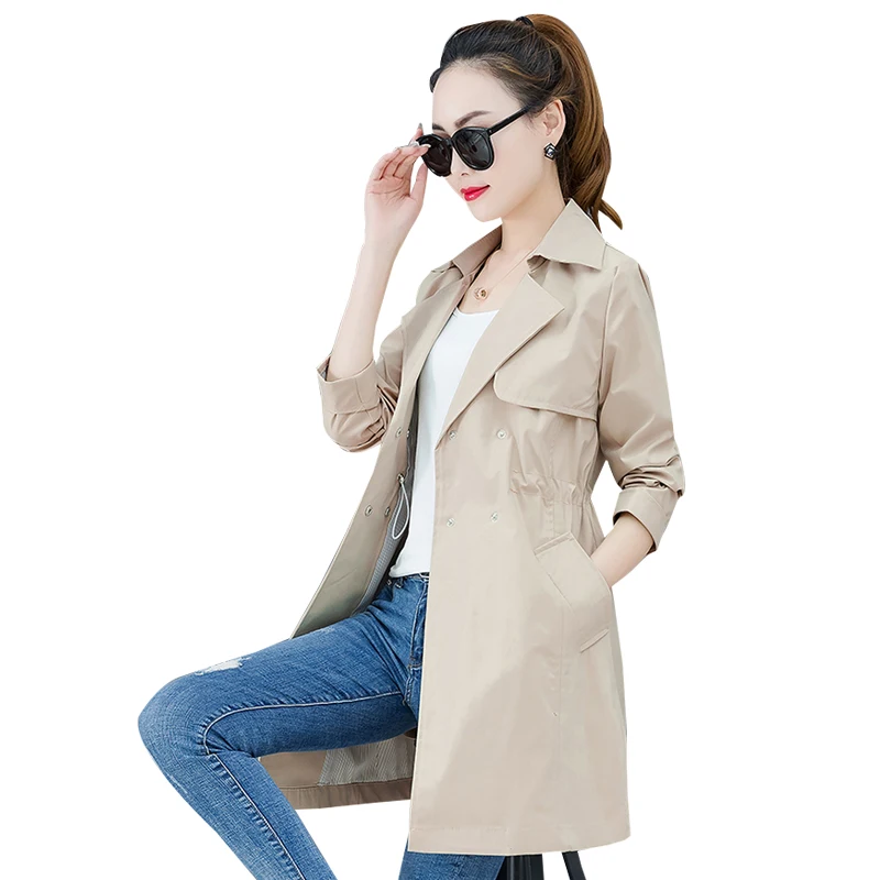 

2022 Spring Autumn Long Trench Coats Women Clothing Casual Double Breasted Solid Color Outerwear Female Windbreaker V653