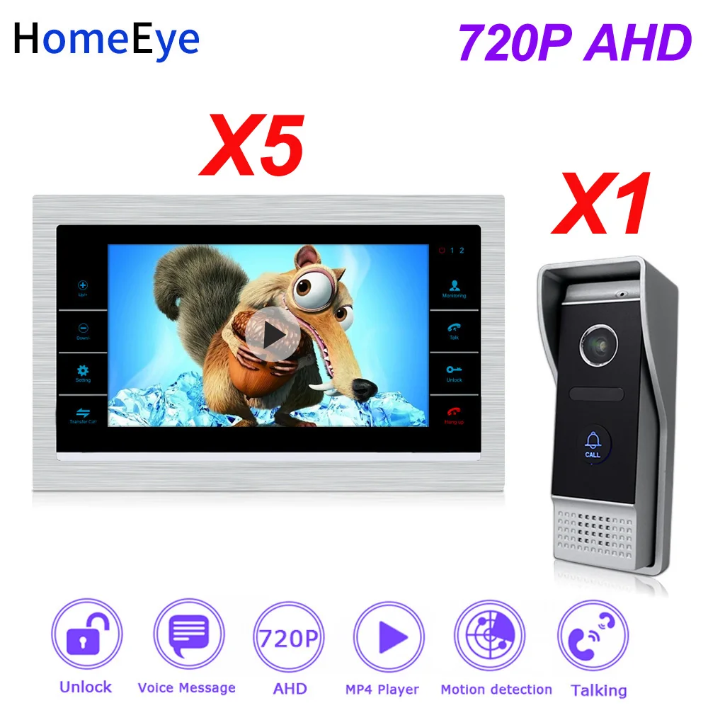 HomeEye 720P 7inch HD Video Door Phone Video Intercom House Door Control Speaker System Voice Message Motion Detection Door Bell