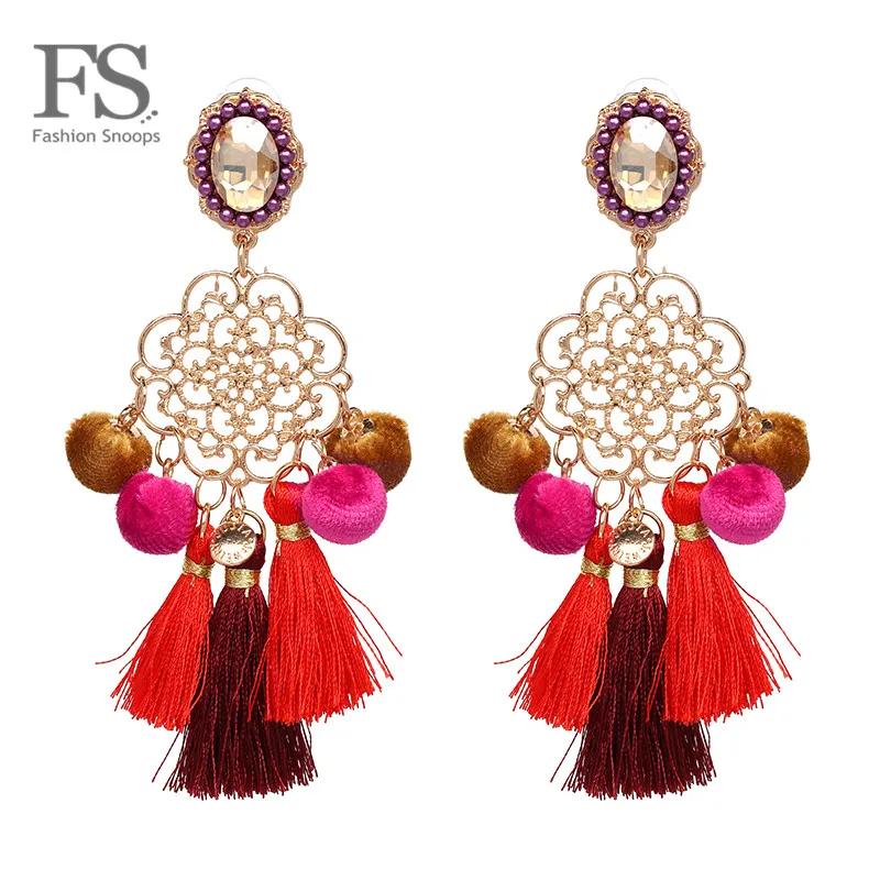 FASHIONSNOOPS Fashion Jewelry Boho Tassel Earrings Women  New Pom Pom Ethnic Fringed Drop Earrings Statement Brincos 2023