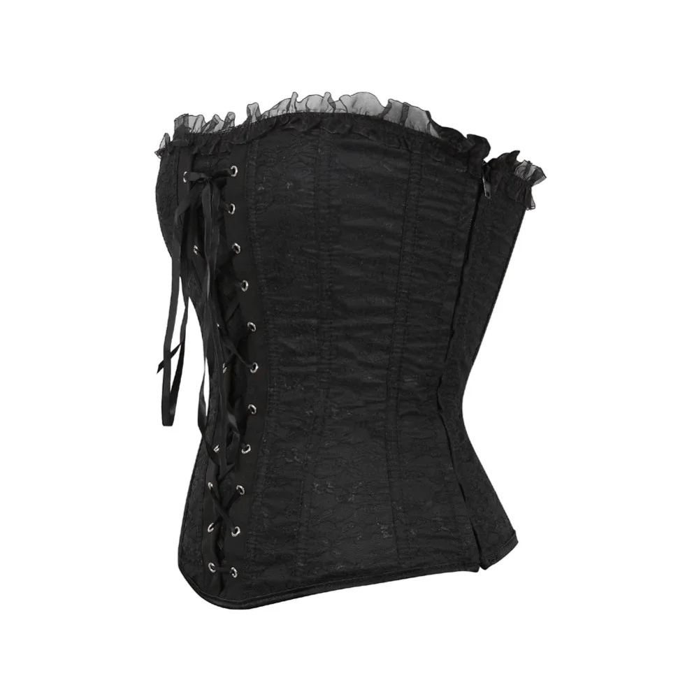 Women\'s Lace Cover Overbust Corset Lace Up Boned Lingerie Zipper Side Carnival Waist and Body Shaper Bustier Plus Size