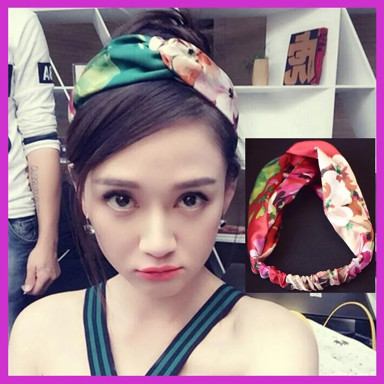 

50p!Geranium Printed Silk Elastic Headbands,Women Lady Girls Fashion Ethnic Floral Wide Stretch Hair Band Accessories