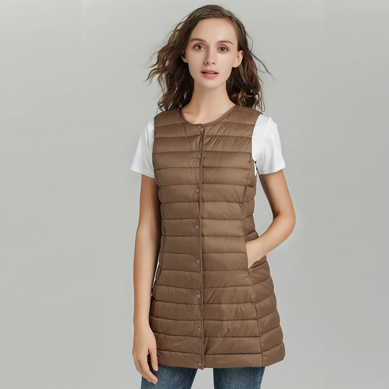 New Spring Women Long Vest Slim Sweet Vest Ultra Light Down Vest Jacket Sleeveless Waistcoat Long Liner