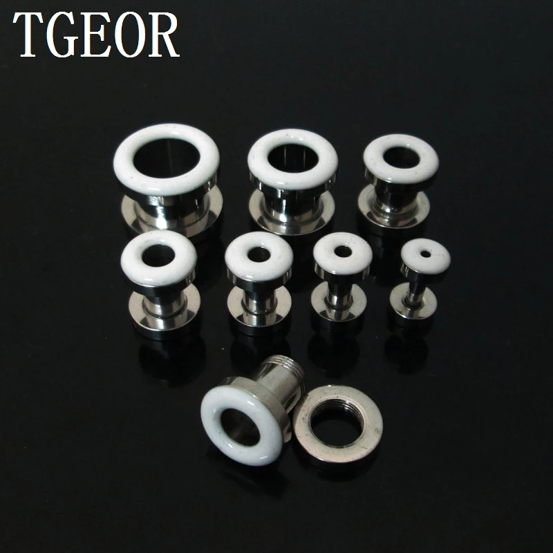 HOT body jewelry 1pcs mixed ear gauges multi colors drop oil printed stainless steel screw on Flesh Tunnel free shipping