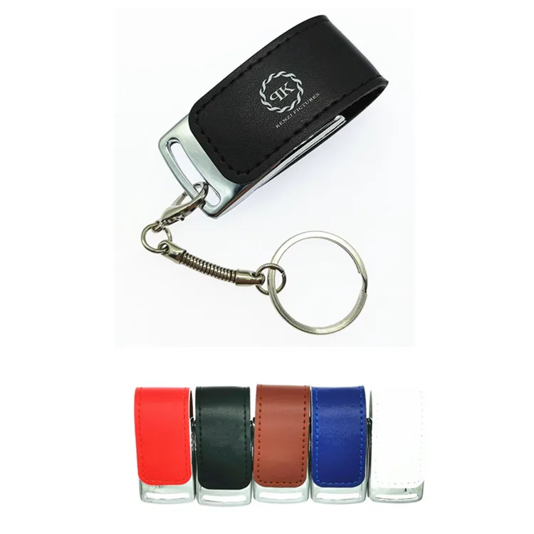 Customer logo  leather Fashion  Iron shell USB flash drive 4GB 8GB 16GB 32GB 64GB USB+ Key Chain  External Storage memory stick