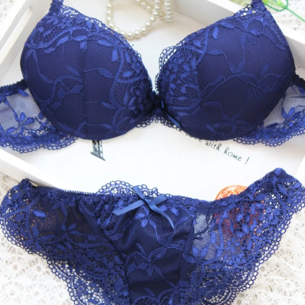 Sexy Women Push Up Bra Set Candy Colors Lace Floral Embroidery Brassiere Lingerie Underwear Sets 32/34/36 B