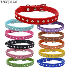 Korean velvet  Leather Leash Pet Dog Collars 11 Colors for Small Medium Dogs Rhinestone Neck Strap Puppy Collar Cats Pet Collars