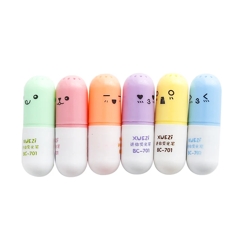 6pcs Cute capsule highlighter pen Mini pill Color marker spot point liner Stationery Office material School supplies F869