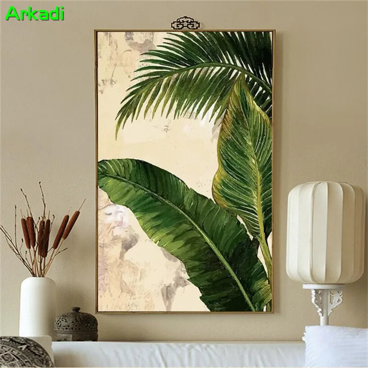 

Custom photo Southeast Asian style tropical palm banana leaf paintings living room hallway entrance background wall living room