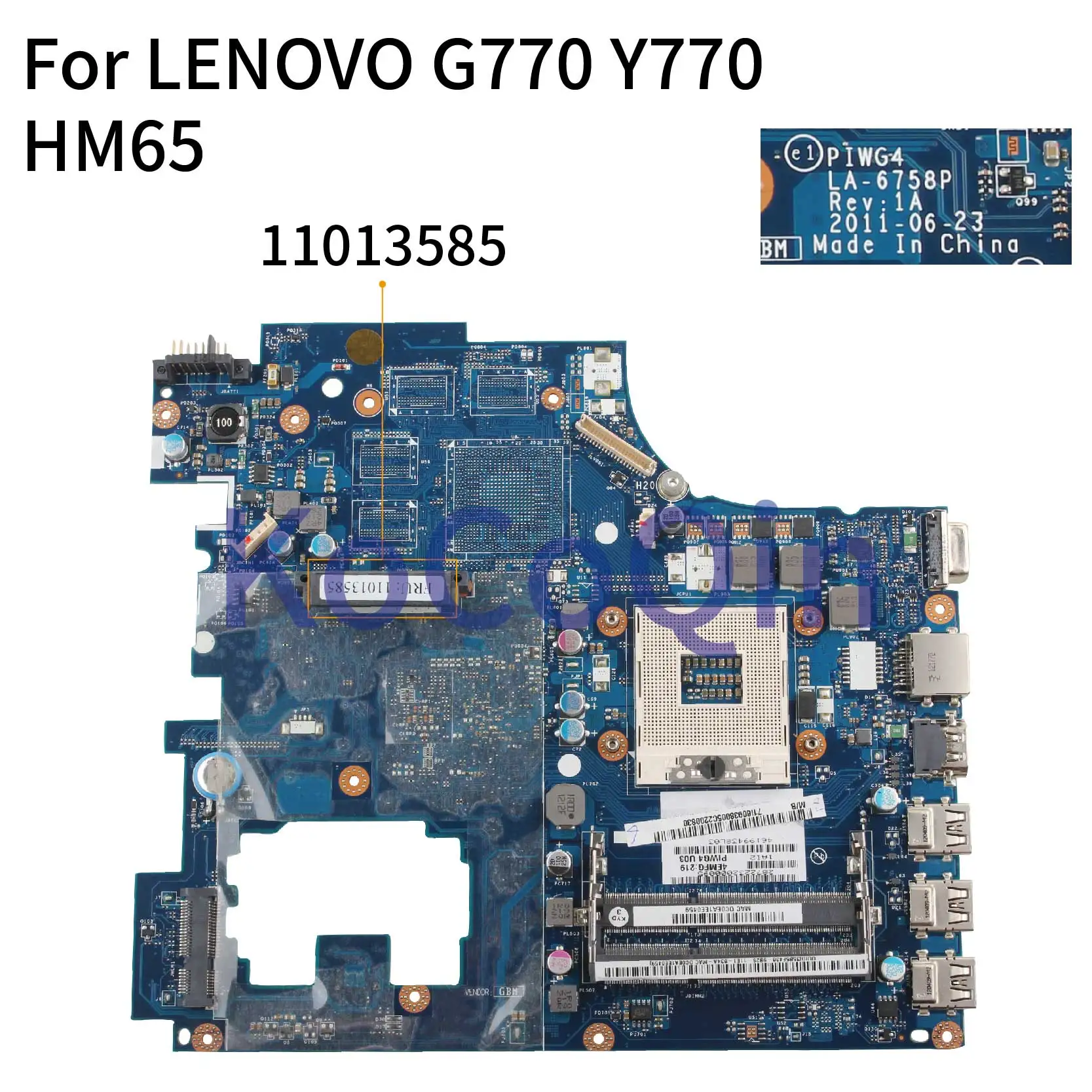 

KoCoQin laptop Motherboard For LENOVO G770 Y770 PIWG4 LA-6758P 11013585 HM65 Mainboard