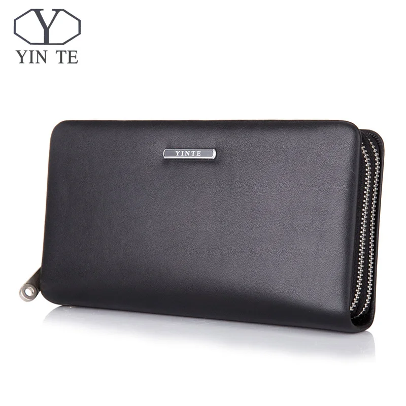 

YINTE 2017 Leather Vintage Solid Clutch Bag Phone Cases Brand Mens Wallet Double Zipper Genuine Leather Bag T1611-3A