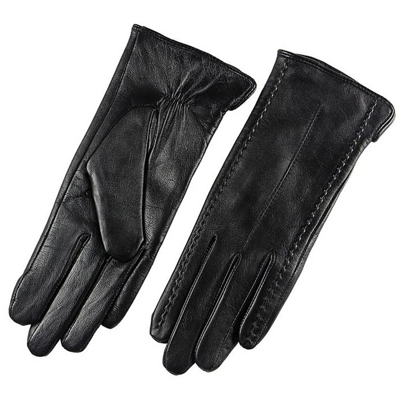 Real Leather Gloves Female High Quality Ladies Elegant Lambskin Autumn Winter Thermal Plushed Lined Women Driving Gloves L085