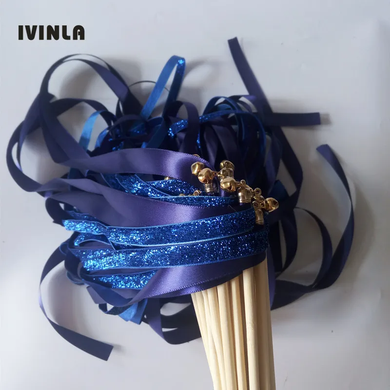 Hot sale 50Pieces/Lot royal glitter + navy stain wedding ribbon wands wedding sticker wedding confetti for wedding party