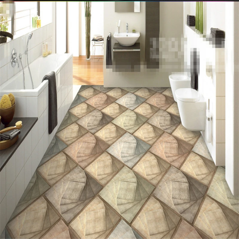 

Customized bathroom wallpaper waterproof floor Modern geometric abstract pattern flooring Non-slip wall murals 3d wallpaper