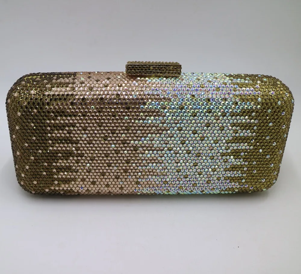 Wholesale Womens Golden Crystal Box Hard Case Evening Clutch Bag and Evening Bags