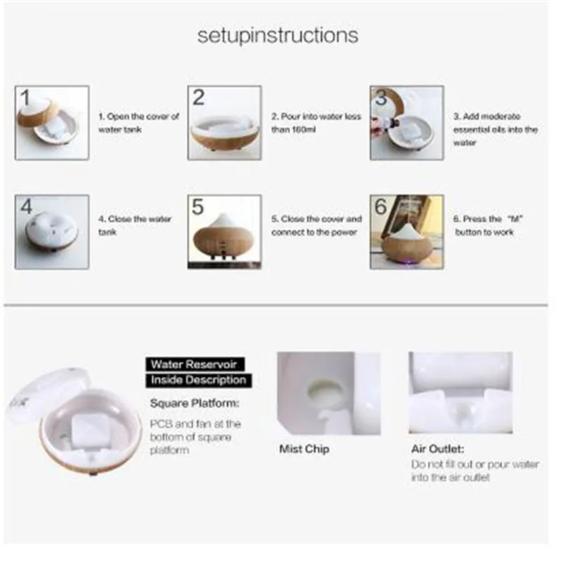 120ml Air Humidifier Grain Wood Diffuseur Essentiel Humificador Essential Oil Diffuser 7 Color LED Aroma Diffuser For Home