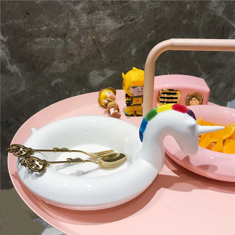 Dessert Plate, Food Containers, Unicorn Pattern, Salad Tray, Restaurant Flamingo Bowl, Kitchen Utensils, Novel Christmas, 1Pc view 3