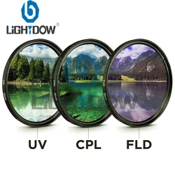 Juego de filtros de lente 3 en 1 con bolsa para Canon, Nikon, Sony, Pentax, 49MM, 52MM, 55MM, 58MM, 62MM, 67MM, 72MM, 77MM, UV + CPL + FLD