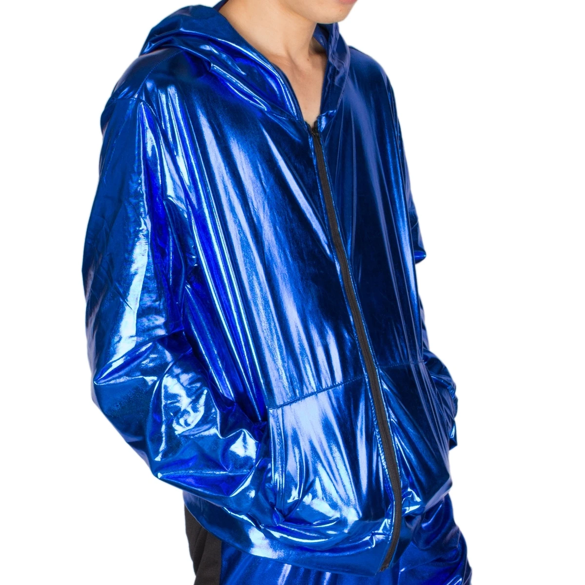 Blue Bomber Jacket for Men, Stage Performance Wear, Male Paillette, Hip Hop Dance Coat, Spring and Autumn, 2024