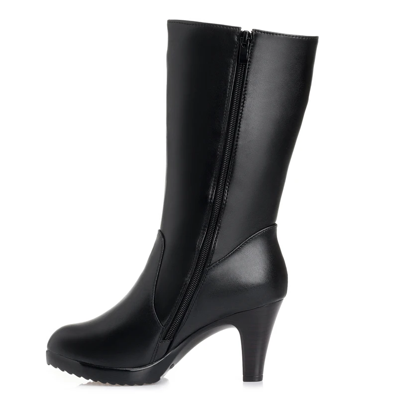 GKTINOO Winter Boots Wool Fur Inside Warm Shoes Women Genuine Leather Shoes High Heels Boots Footwear Botas Big Size 35-43