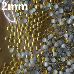 New 2mm Gold/Silver/White Round HotFix FlatBack Rhinestones Hot Fix Metal Iron On Rhinestones Garment Sewing Stones 500pcs