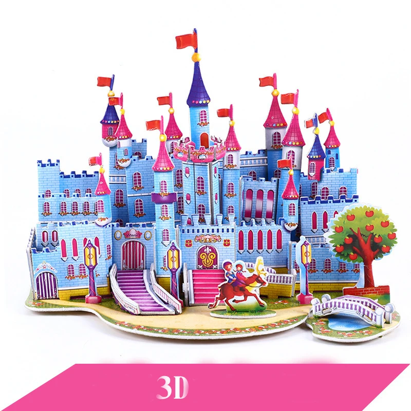 Cartoon 3D christmas cards Stereoscopic puzzle Kindergarten diy paper model puzzle variety castle huts Children's gifts QW094