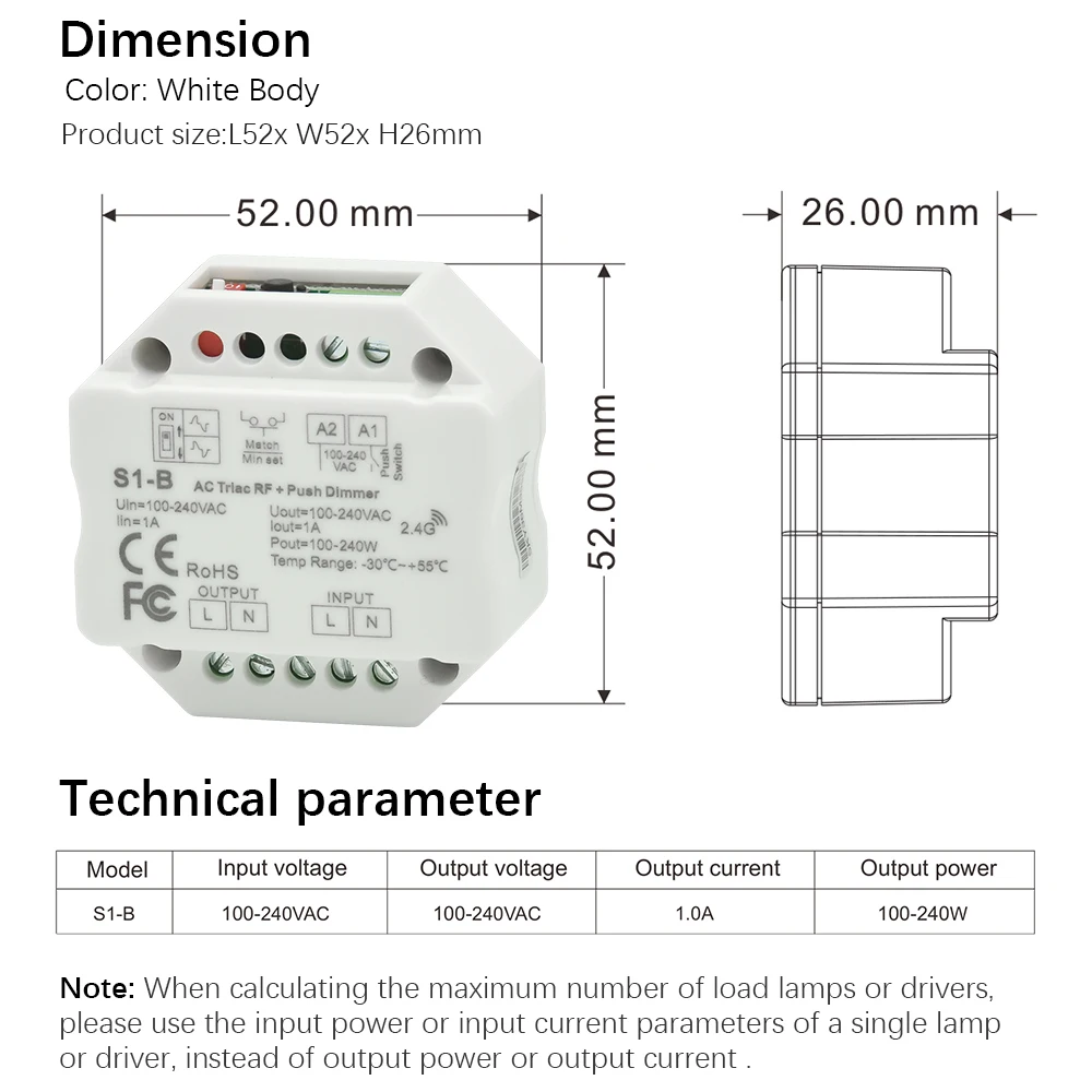 Dimmer LED 220V 230V 110V AC Triac Wireless Wifi RF Dimmable Push Switch with 2.4G Remote Dimmer Switch for LED Lamp Bulb S1-B