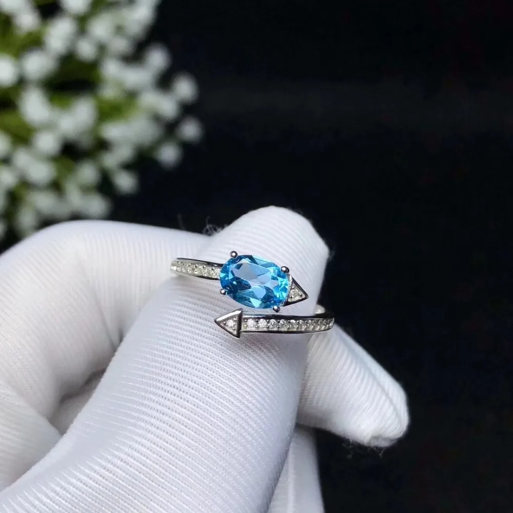 Blue Topaz Cincin Natural Natural Blue Topaz Cincin 925 Sterling Silver untuk Pria atau Wanita Cincin 5 & 7 Batu Permata