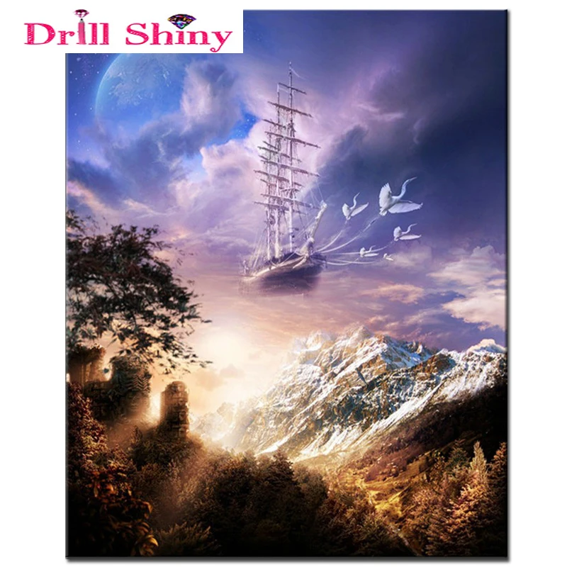 2017 New 5D Diy diamond painting cross stitch kit scenery rhinestones Mosaic paste full diamond embroidery Sailing picture