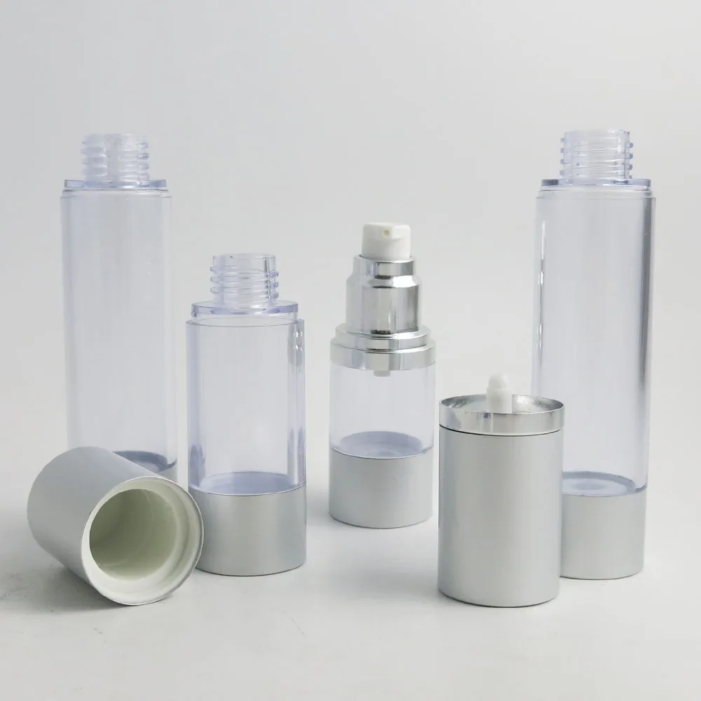 360x15ml 30ml 50ml โปร่งใส Airless ปั๊มขวดเครื่องสําอาง Matte Sliver หมวกโลชั่นขวดครีมสูญญากาศอุปกรณ์อาบน้ํา