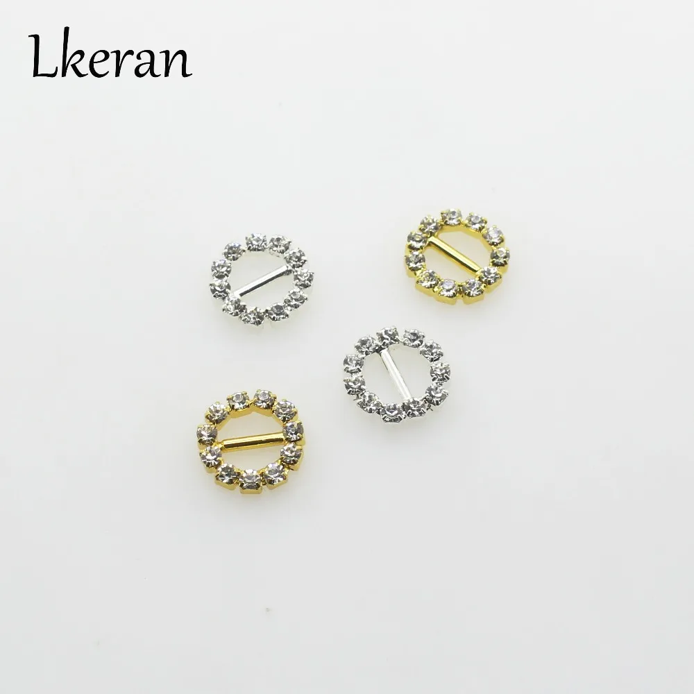 New 12mm (Inner Bar 8mm) 10Pcs/Lot Round Crystal Rhinestone Buckle Invitation Ribbon Slider For Wedding Silver Accessories