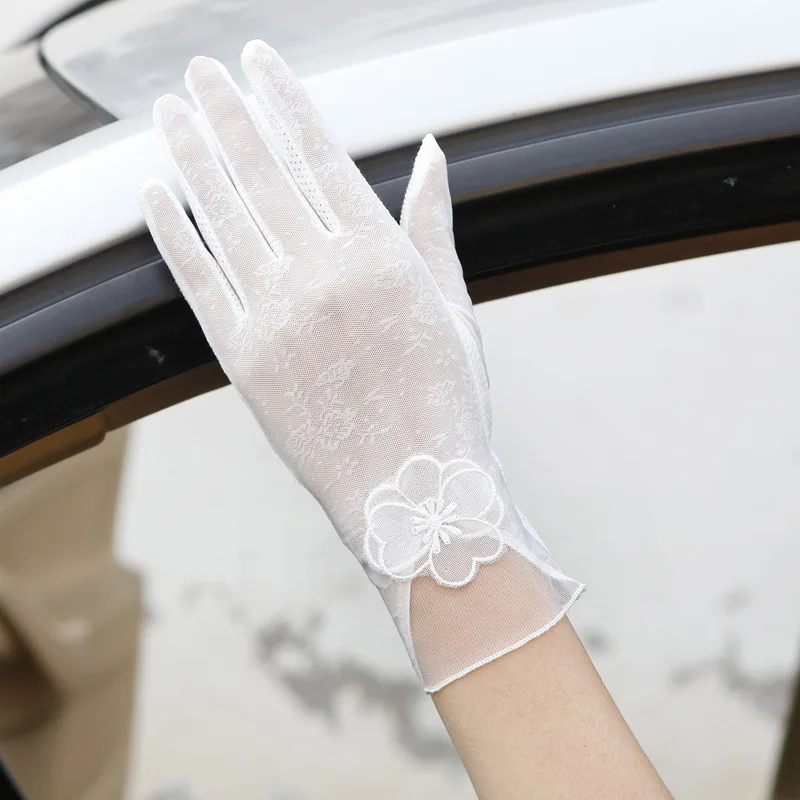 Sexy Spring Summer Women Autumn UV Sunscreen Short  Sun Gloves Fashion Ice Silk Lace Driving Of Thin Touch Screen Gloves G07A