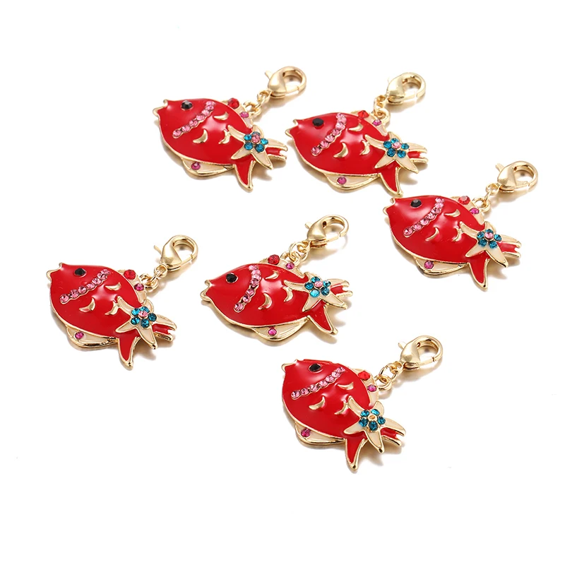 New fashion charm zuixi lobster clasp rhinestone small red fish sweet charm animals DIY DZ116 pendant jewelry