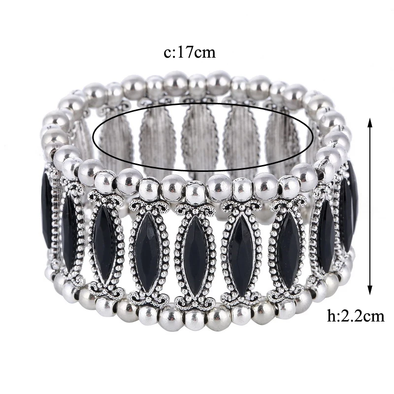 Fashion Vintage Boho 17cm Circle Elastic Bracelets Bangles For Women Black White Red Acrylic Beads Adjustable Femme Bracelets
