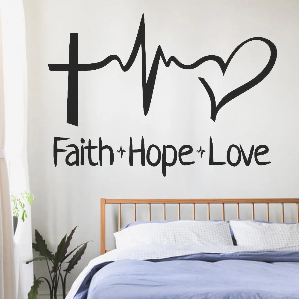 Faith Hope Love Wall Decal Religious Inspirational Office Poster Vinyl Sticker Family Rules Quotes Wall Stickers Home Decor Z766