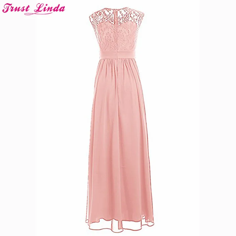 Top Lace Pink Bridesmaid Dresses Long New Designer Chiffon Beach Garden Wedding Party Formal Junior Women Ladies Chiffon Dress