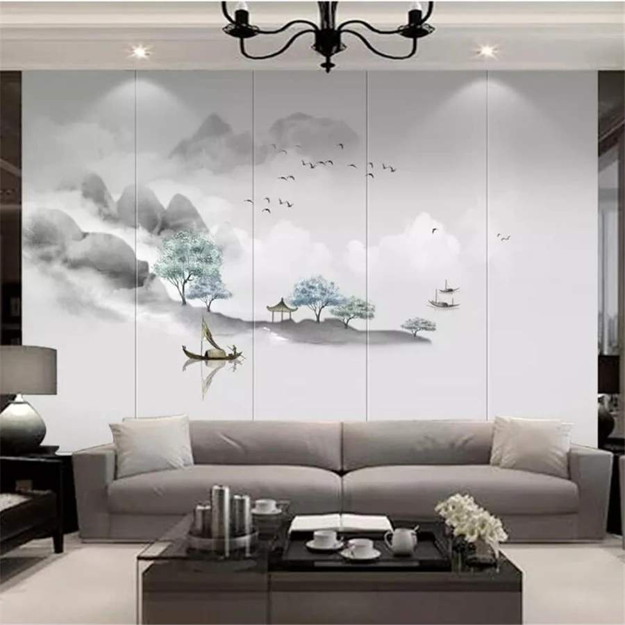 Beibehang Custom wallpaper 3d photo mural new Chinese artistic conception simple ink landscape living room background wall paper