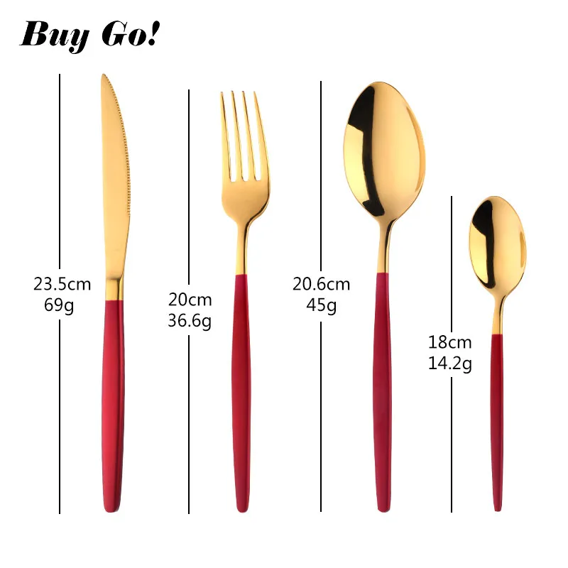 16/24PCS Red Gold Cutlery Stainless Steel Flatware Set Dinner Knife Spoon Fork Set Kitchen Tools Dinnerware Christmas Gifts