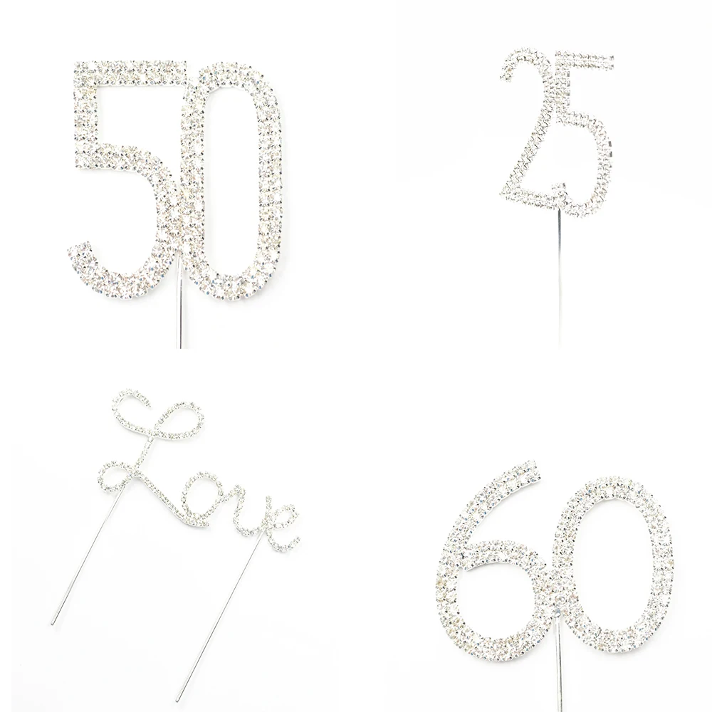 Rhinestone Crystal Silver Sparkly Number 25 Birthday Party & 25th Anniversary Cake Topper Decoration Accessory