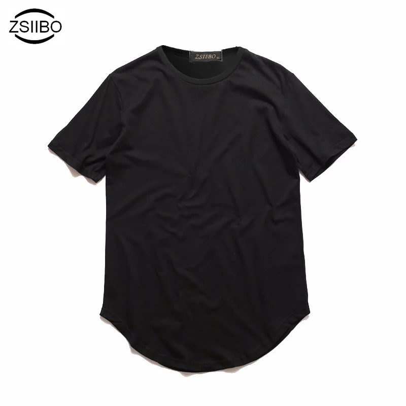 ZSIIBO TX135-2 Kanye West Extended T-Shirt Men Curved Hem Longline Hip Hop Tshirts Urban Blank Mens Tee Shirts