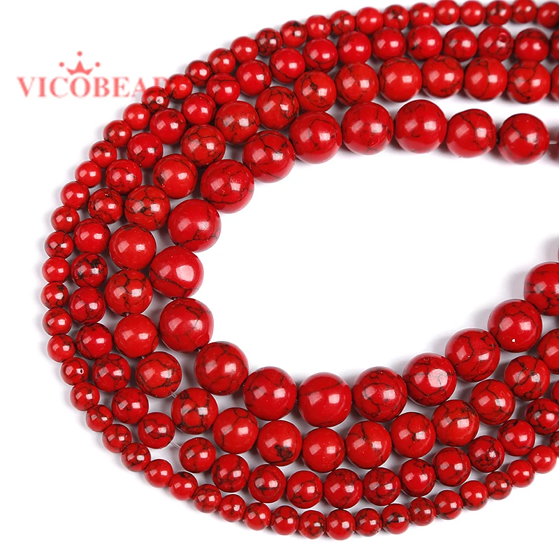 Natural Stone Beads 4 6 8 10 12mm Red Turquoises Bead Fit Diy Necklace Bracelet Fashion Jewelry Making