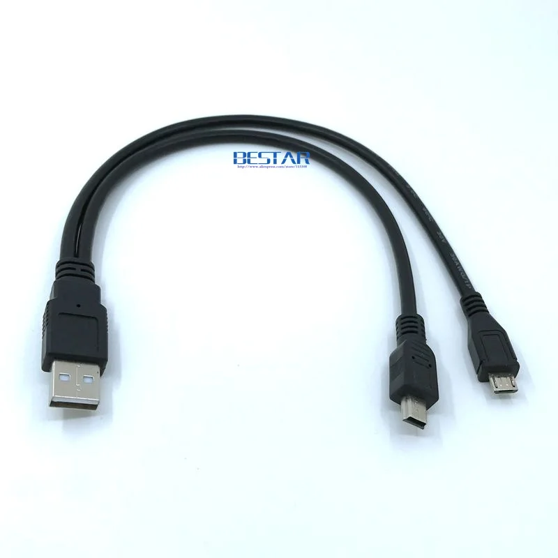 2 in 1 COMBO Mini-usb Mini USB & micro usb 2.0 Micro-USB 5 pin connector Cable 30cm 1ft For charge and data sync