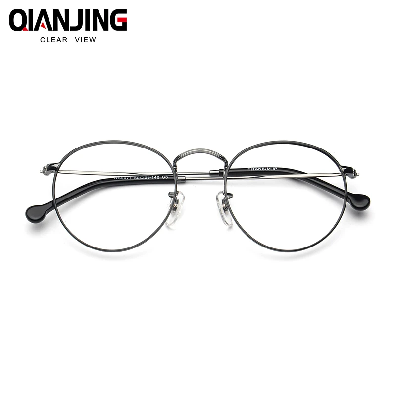 

QIANJING Retro Fashion Pure Titanium Full Round Eyeglasses Frame Prescription Glasses Decorative Frame Popular For Women 9077