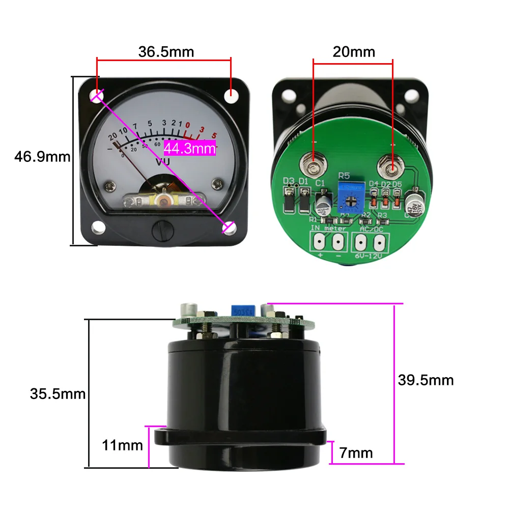 Ghxamp Vu Meter dengan Lampu Latar LED Depan Belakang Driver Papan 45 Mm Tipe Penunjuk Vu Level Meter Direct Connect Amp output 2 Pcs